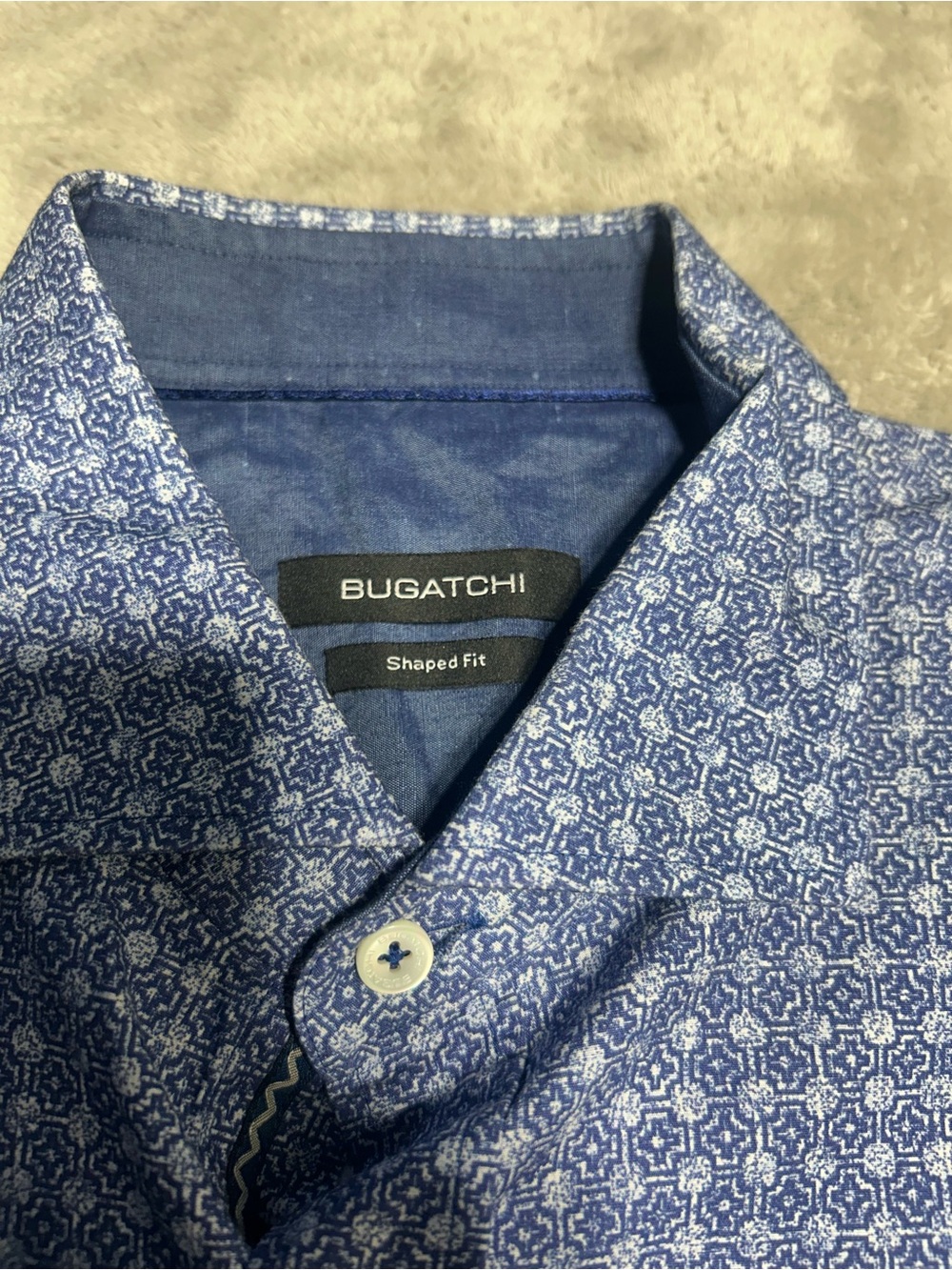 Bugatchi Blue Micro-Print Shaped Fit Button-Down Shirt